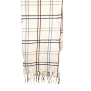 Steve Madden Checkered Fringe Throw - Cream, Brown,‎ and Gray